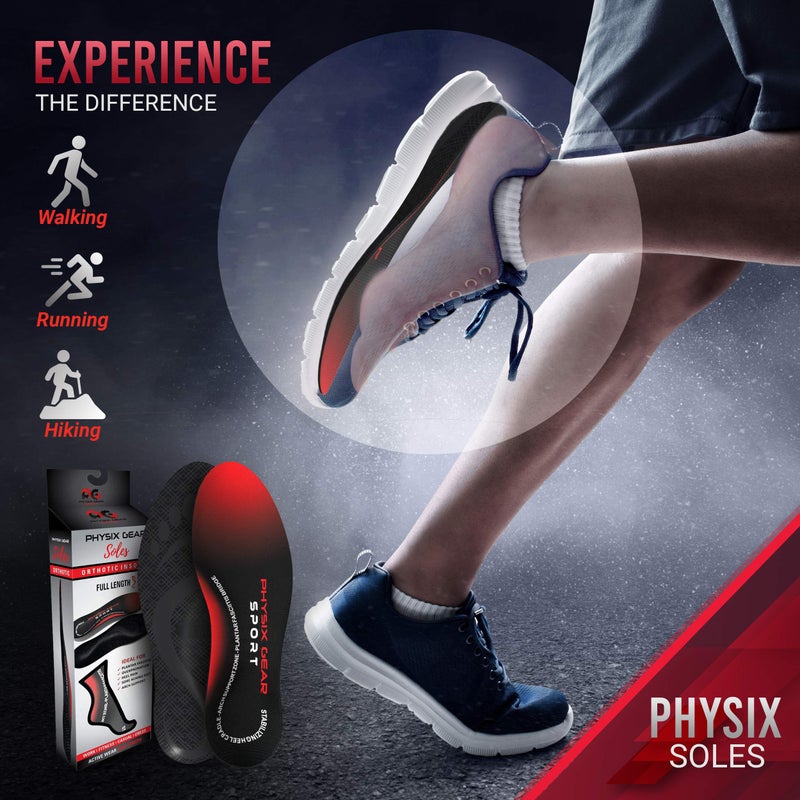 Physix Gear Sport Physix Gear Orthotic Insoles for Men & Women - Arch Support Orthotics Insole, Orthopedic Insoles, Inserts for Men & Women, Foot Insoles for Plantar Fasciitis Comfort, Shoe Insert, Feet, Red/Black, XS - Image 5